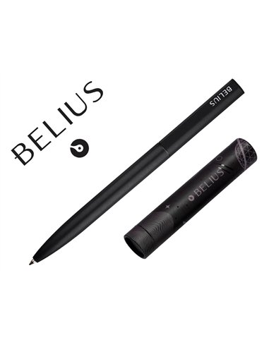 Stylo-bille belius rocket b monochrome sans agrafe encre bleue coloris noir dans coffret cadeau original cylindrique.
