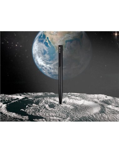 Stylo-bille belius rocket b monochrome sans agrafe encre bleue coloris noir dans coffret cadeau original cylindrique.