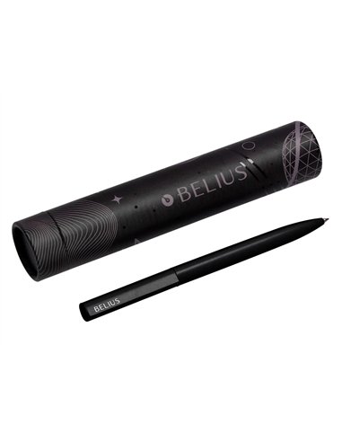 Stylo-bille belius rocket b monochrome sans agrafe encre bleue coloris noir dans coffret cadeau original cylindrique.