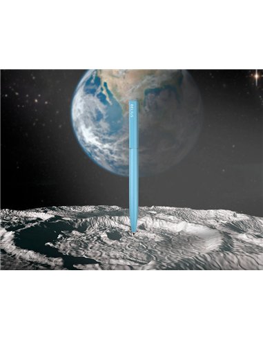 Stylo-bille belius rocket b monochrome sans agrafe encre bleue coloris bleu dans coffret cadeau original cylindrique.