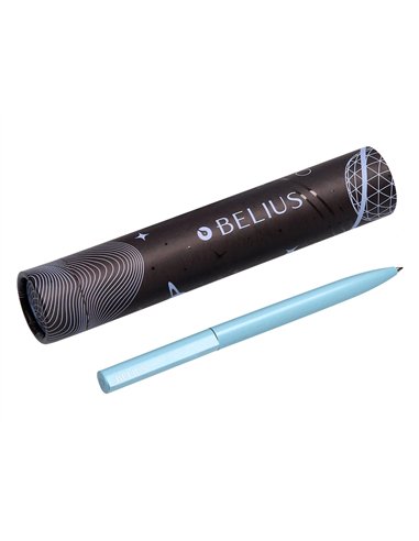 Stylo-bille belius rocket b monochrome sans agrafe encre bleue coloris bleu dans coffret cadeau original cylindrique.