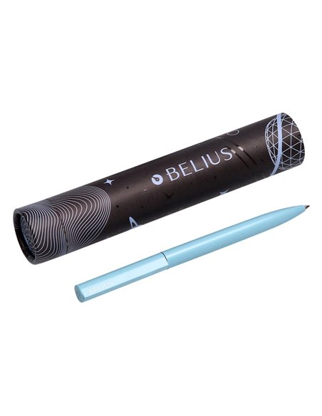 Stylo-bille belius rocket b monochrome sans agrafe encre bleue coloris bleu dans coffret cadeau original cylindrique.