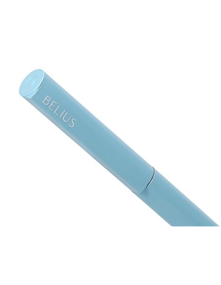 Stylo-bille belius rocket b monochrome sans agrafe encre bleue coloris bleu dans coffret cadeau original cylindrique.