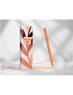 Stylo-bille belius rose aluminium details et attributs or rose encre bleue coloris orange dans coffret cadeau. 2