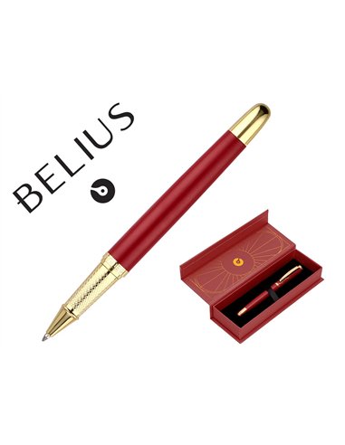 Stylo-bille belius soiree aluminium details et attributs or encre bleue coloris bordeaux dans coffret cadeau.