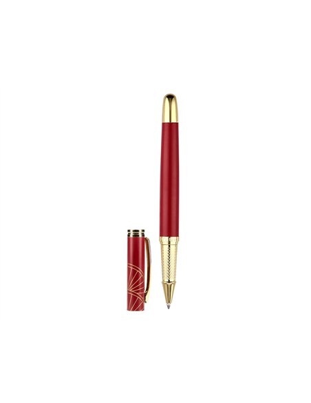 Stylo-bille belius soiree aluminium details et attributs or encre bleue coloris bordeaux dans coffret cadeau.