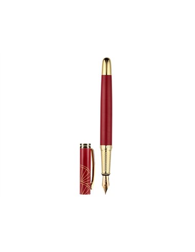 Stylo-plume belius soiree aluminium details et attributs or encre bleue coloris bordeaux dans coffret cadeau.