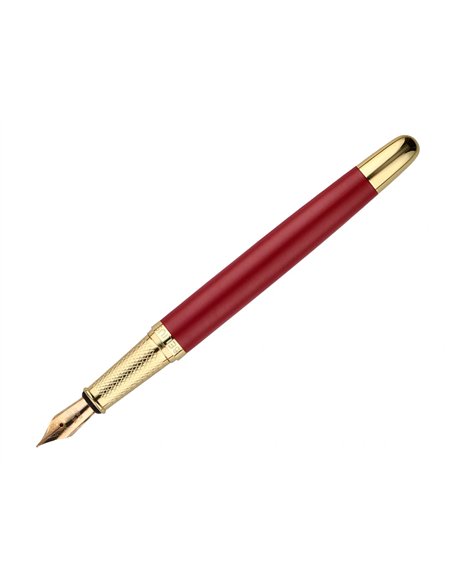 Stylo-plume belius soiree aluminium details et attributs or encre bleue coloris bordeaux dans coffret cadeau.