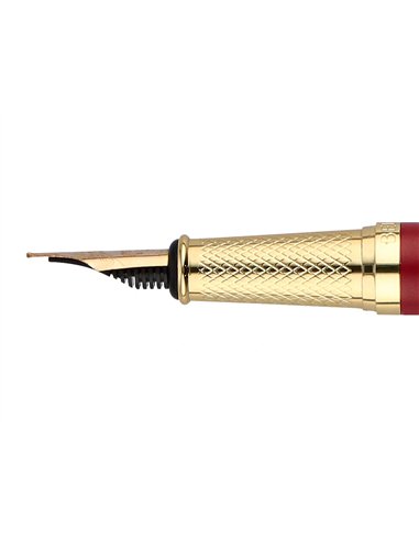 Stylo-plume belius soiree aluminium details et attributs or encre bleue coloris bordeaux dans coffret cadeau.