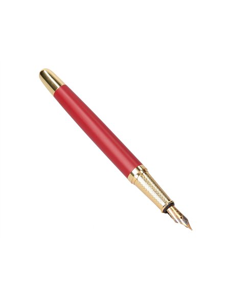 Stylo-plume belius soiree aluminium details et attributs or encre bleue coloris bordeaux dans coffret cadeau.