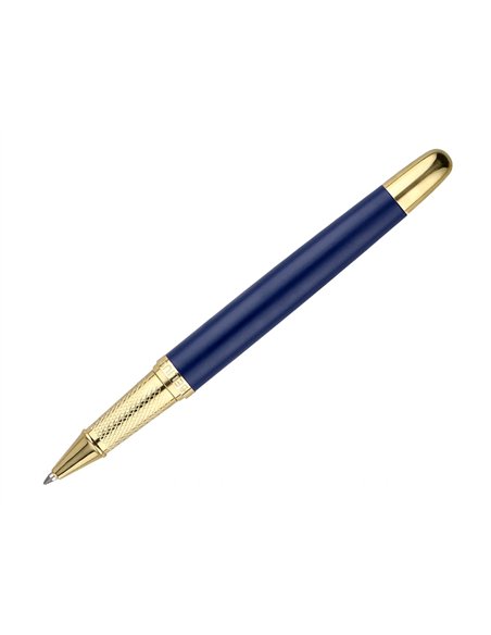 Stylo-bille belius soiree aluminium details et attributs or encre bleue coloris bleu marine dans coffret cadeau.