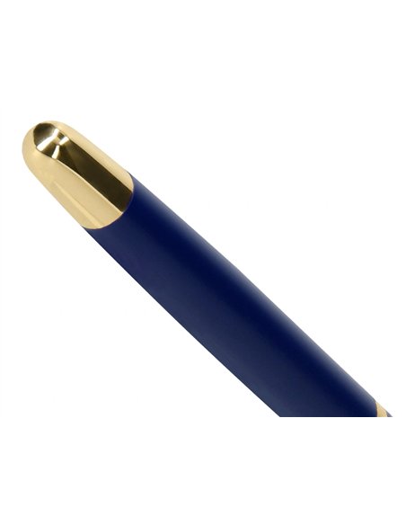 Stylo-bille belius soiree aluminium details et attributs or encre bleue coloris bleu marine dans coffret cadeau.
