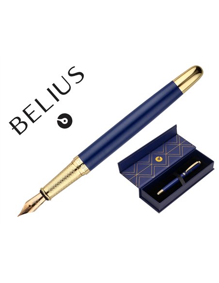 Stylo-plume belius soiree aluminium details et attributs or encre bleue coloris bleu marine dans coffret cadeau.
