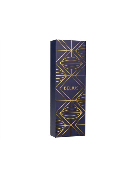 Stylo-plume belius soiree aluminium details et attributs or encre bleue coloris bleu marine dans coffret cadeau.