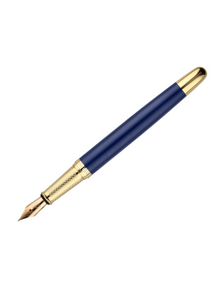 Stylo-plume belius soiree aluminium details et attributs or encre bleue coloris bleu marine dans coffret cadeau.