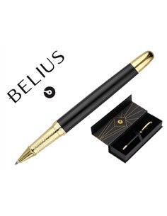 Stylo-bille belius soiree aluminium details et attributs or encre bleue coloris noir dans coffret cadeau.