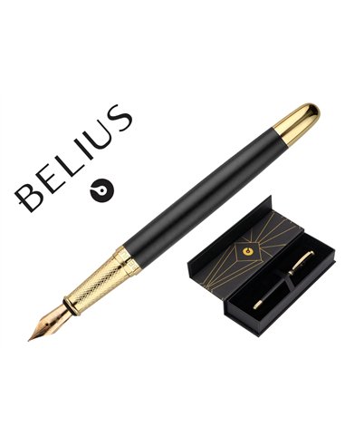 Stylo-plume belius soiree aluminium details et attributs or encre bleue coloris noir dans coffret cadeau.