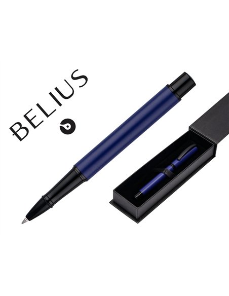Roller belius turbo aluminium texture pointillee attributs noir encre noire coloris bleu dans coffret cadeau.