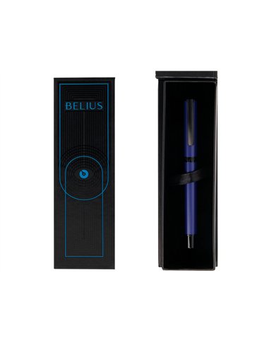 Roller belius turbo aluminium texture pointillee attributs noir encre noire coloris bleu dans coffret cadeau.