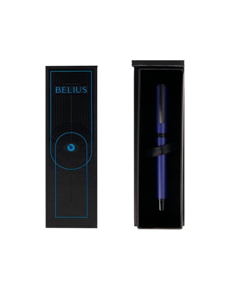 Roller belius turbo aluminium texture pointillee attributs noir encre noire coloris bleu dans coffret cadeau.