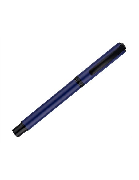 Roller belius turbo aluminium texture pointillee attributs noir encre noire coloris bleu dans coffret cadeau.