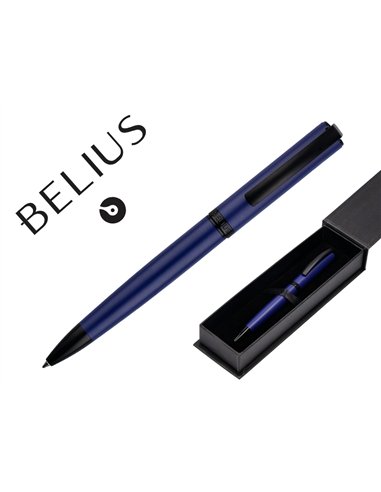 Stylo-bille belius turbo aluminium texture pointillee attributs noir encre bleue coloris bleu dans coffret cadeau.