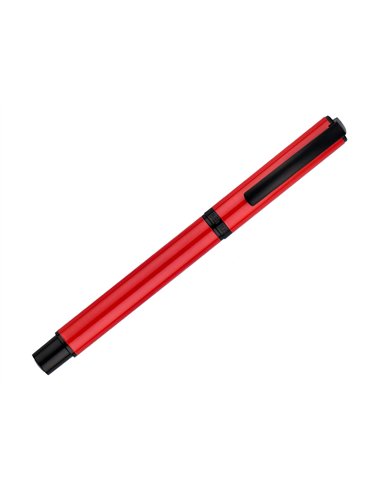 Roller belius turbo aluminium texture pointillee attributs noir encre bleue coloris rouge dans coffret cadeau.