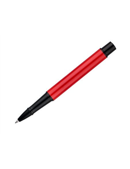 Roller belius turbo aluminium texture pointillee attributs noir encre bleue coloris rouge dans coffret cadeau.