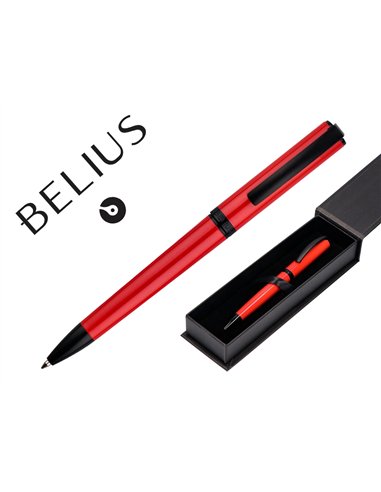 Stylo-bille belius turbo aluminium texture pointillee attributs noir encre bleue coloris rouge dans coffret cadeau.