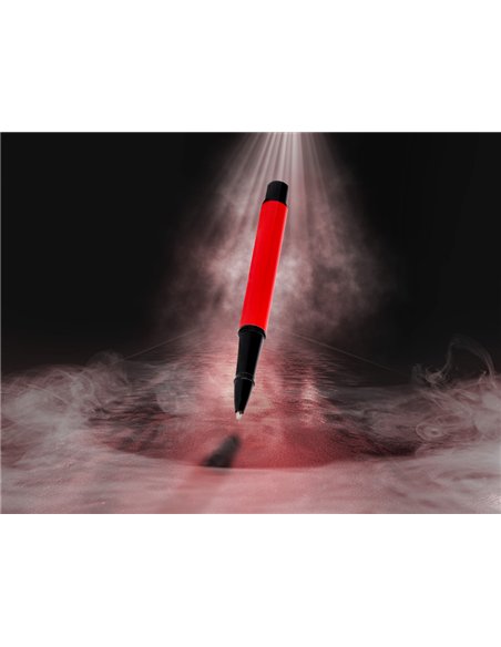 Stylo-bille belius turbo aluminium texture pointillee attributs noir encre bleue coloris rouge dans coffret cadeau.