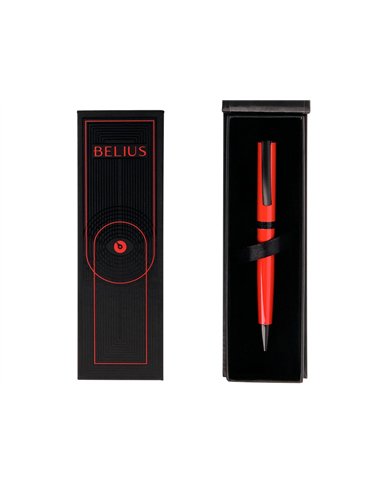 Stylo-bille belius turbo aluminium texture pointillee attributs noir encre bleue coloris rouge dans coffret cadeau.