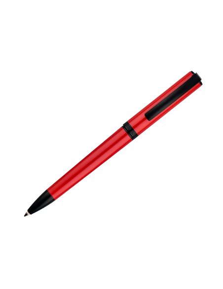 Stylo-bille belius turbo aluminium texture pointillee attributs noir encre bleue coloris rouge dans coffret cadeau.
