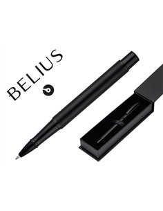 Roller belius turbo monochrome aluminium texture pointillee encre bleue coloris noir dans coffret cadeau.