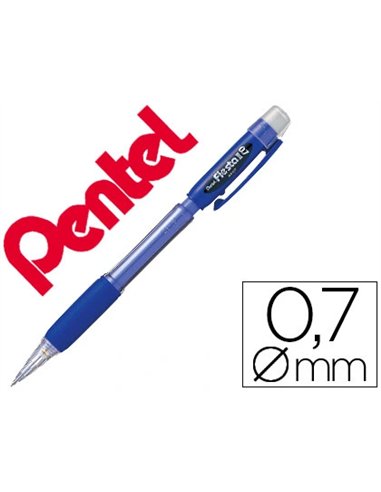Porte-mine pentel fiesta 0.7mm rechargeable grip caoutchouc gomme avec capuchon corps bleu.