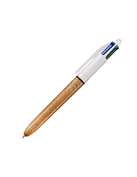 Stylo-bille bic 4 couleurs festif retractable rechargeable pointe moyenne 1mm corps large blanc/dore.