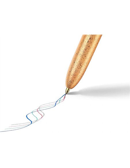 Stylo-bille bic 4 couleurs festif retractable rechargeable pointe moyenne 1mm corps large blanc/dore.