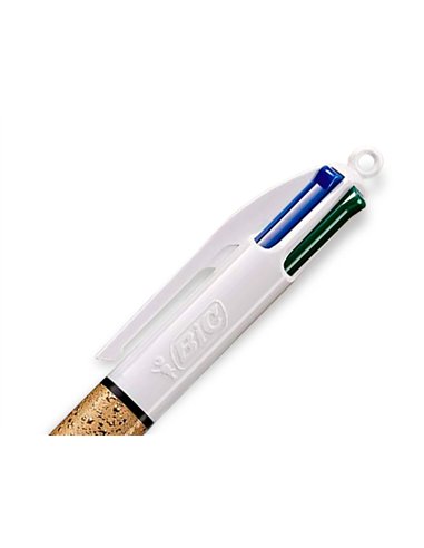 Stylo-bille bic 4 couleurs festif retractable rechargeable pointe moyenne 1mm corps large blanc/dore.