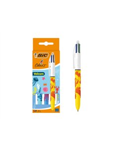 Stylo-bille bic 4 couleurs classiques pointe moyenne 1mm retractable rechargeable corps effet velours coffret 3. 2
