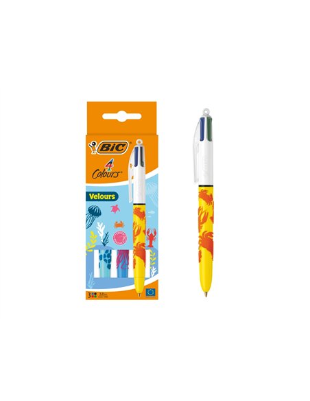 Stylo-bille bic 4 couleurs classiques pointe moyenne 1mm retractable rechargeable corps effet velours coffret 3.