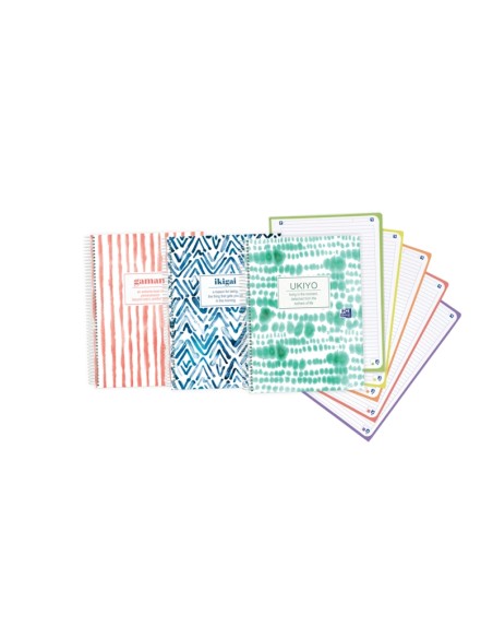 Cahier Oxford Japandi A4+ Europeanbook 5, couverture extra rigide – Motif Japandi – 120 feuilles