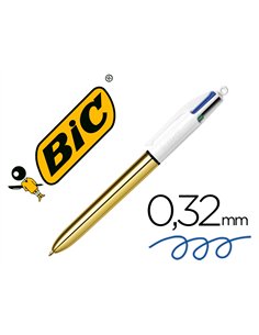 Stylo-bille bic 4 couleurs shine pointe 1mm écriture moyenne corps doré métallisé brillant.