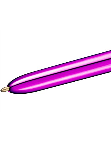 Stylo-bille bic 4 couleurs shine pointe 1mm écriture moyenne corps violet métallisé brillant.