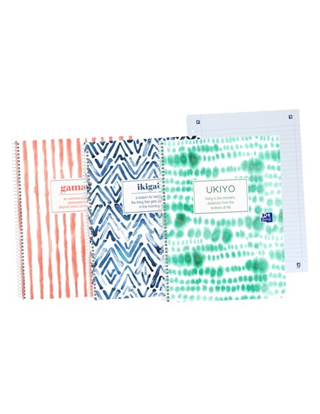 Cahier Oxford Japandi A4+ européen – Couverture extra rigide – 1 ligne et 2 marges pour l'organisation – 80 feuilles de haute qu