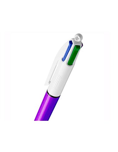 Stylo-bille bic 4 couleurs shine pointe 1mm écriture moyenne corps violet métallisé brillant.