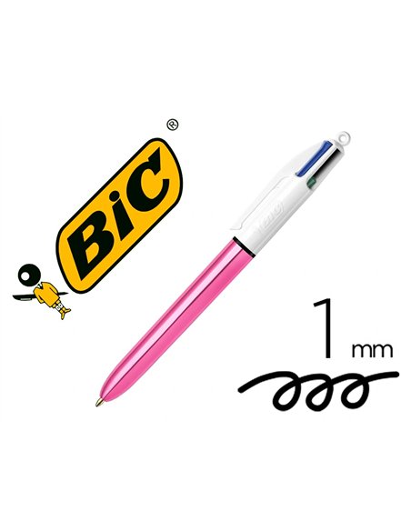 Stylobille bic 4 couleurs shi ne pointe 1mm moyenne corps rose metal brillant 982875.