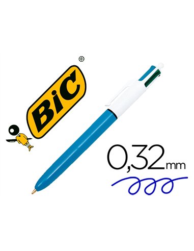 Stylo-bille bic 4 couleurs retractable rechargeable pointe moyenne encre classique couleurs standard.