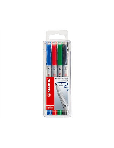 Pochette 4 feutres stabilo pointe moyenne encre soluble assortiment.