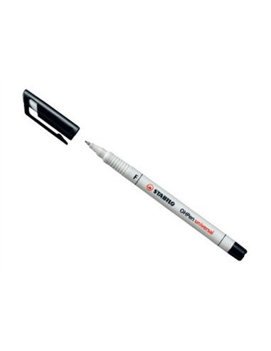 Stylo-feutre stabilo ohp pen soluble pointe fine 0.7mm multi-supports effaçable grip ergonomique coloris noir.