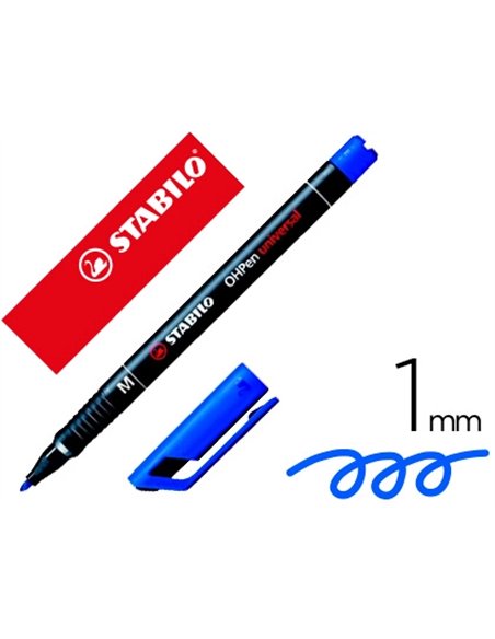 Stylo-feutre stabilo ohp pen permanent pointe moyenne 1mm encre indélébile multi-supports agrafe coloris bleu.