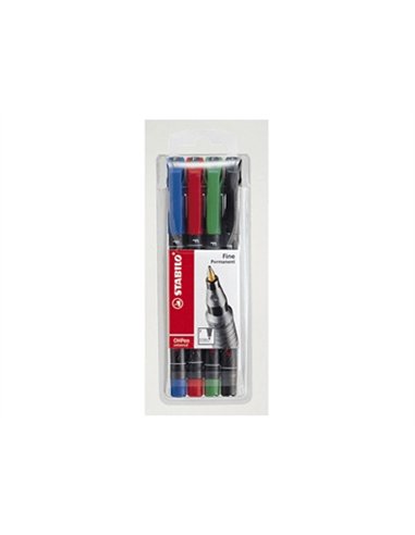 Stylo-feutre stabilo ohp pen permanent pointe fine 0.7mm encre indélébile multi-supports agrafe coloris bleu.